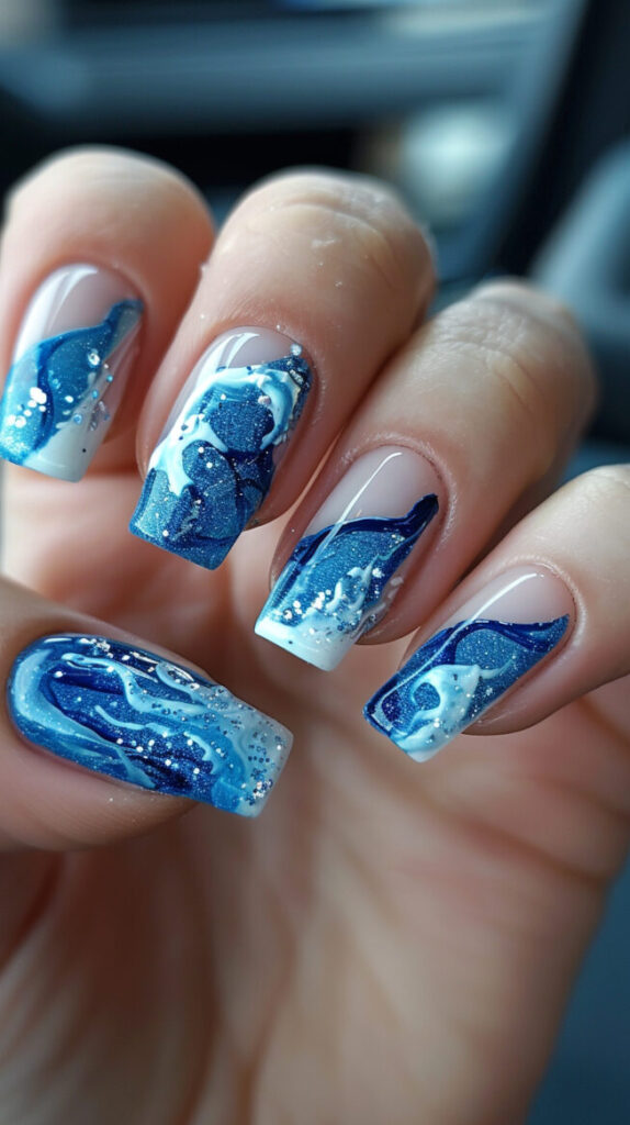 Ocean Wave Blues Nail Design