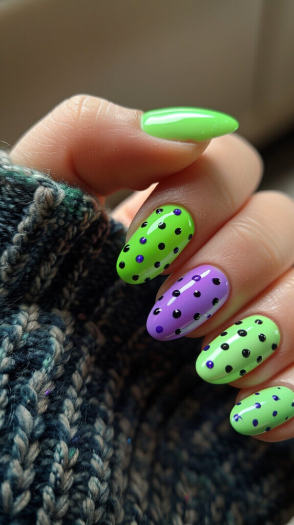 Polka Dot Fun green nails