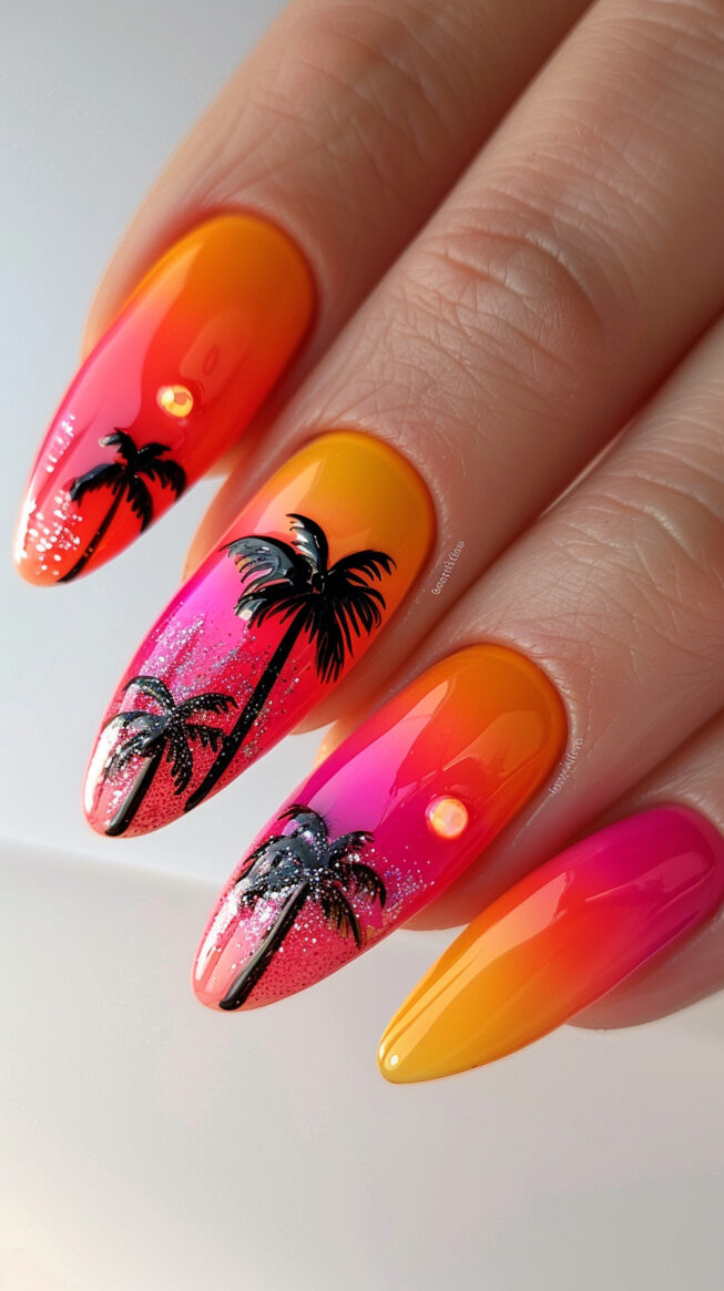 Tropical Sunset Ombre nails