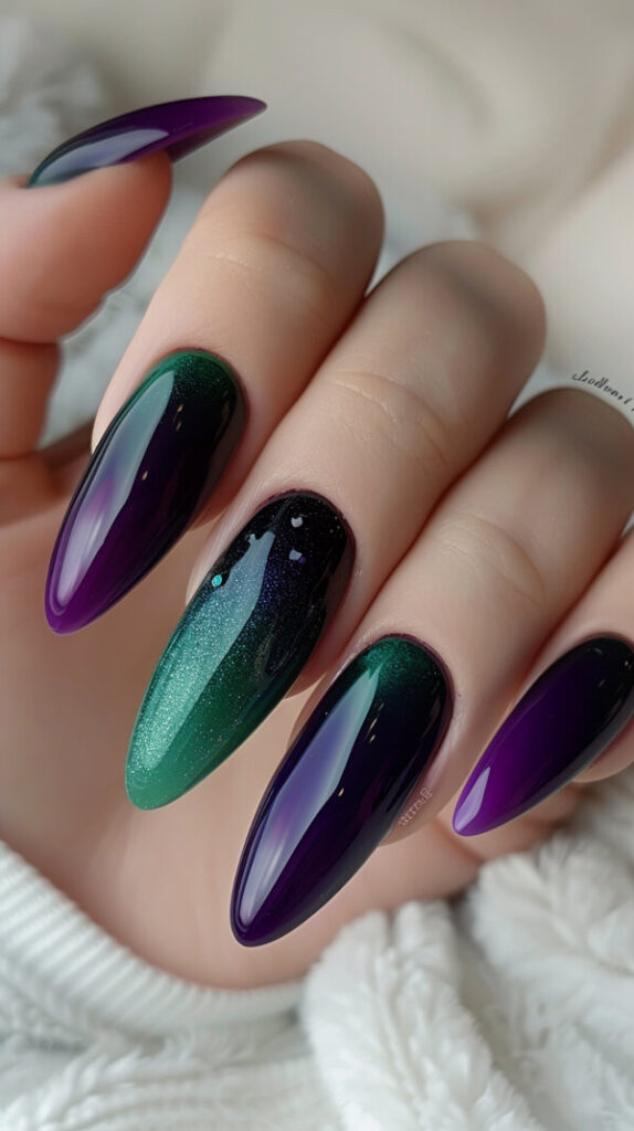 green and purple nail classic ombre
