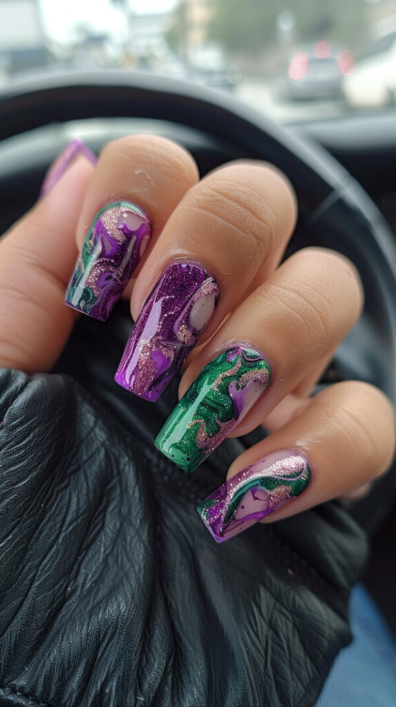 luxurious nails with a marble design