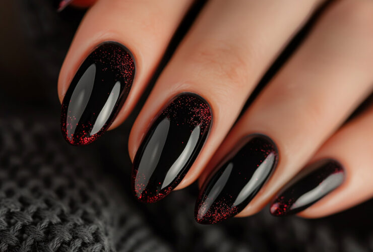 Black and Maroon Nails Ideas design
