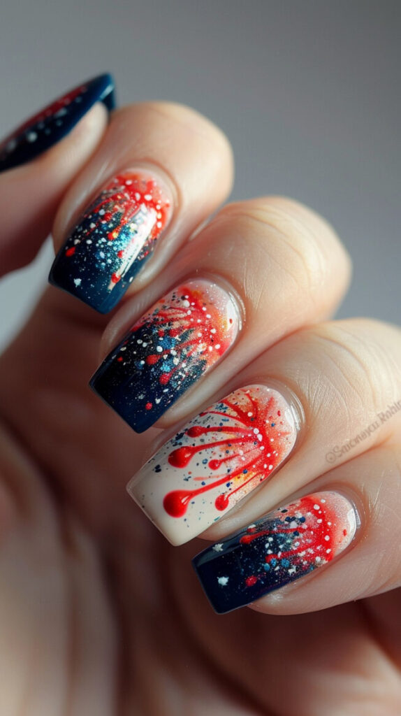 Independence Day nails Firework Tips