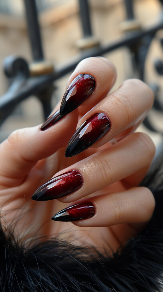 Maroon and Black French Manicure