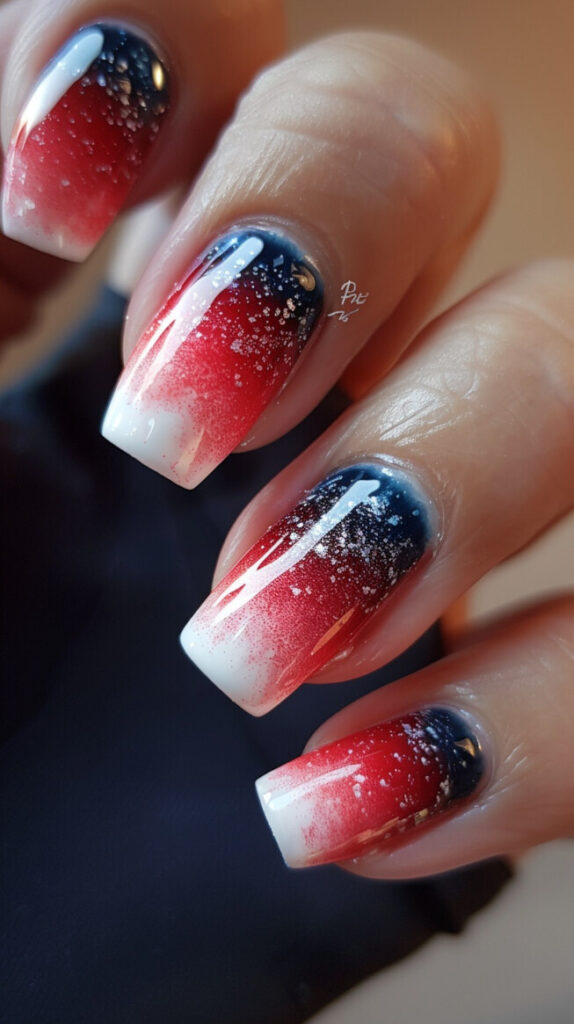 Ombre Red, White, and Blue nails