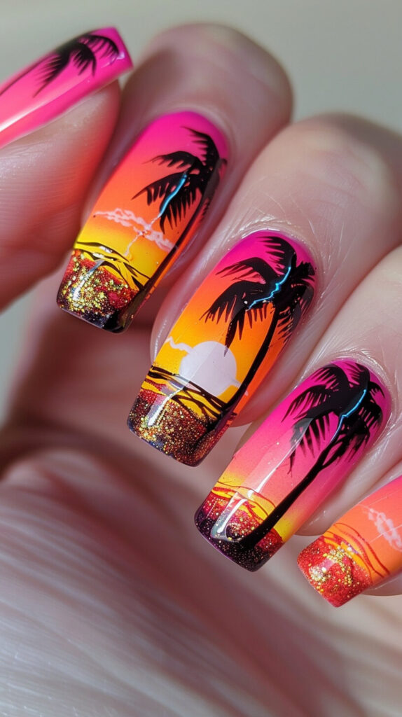 Palm Tree Paradise nail design