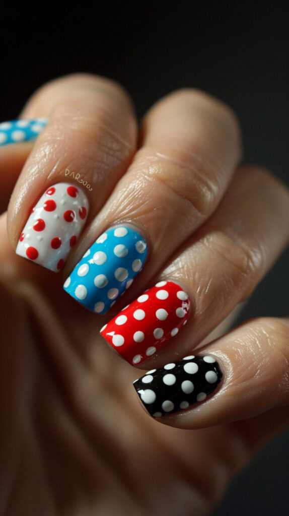 Patriotic Polka Dots nail