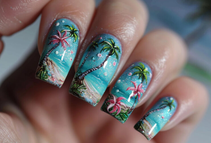 Tropical Beach Themed Nails