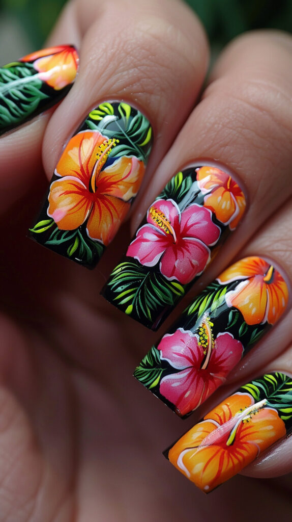 Tropical Flowers Extravaganza nails