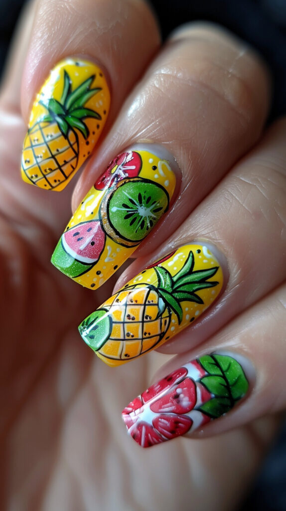 Tropical Fruit Fiesta nails design