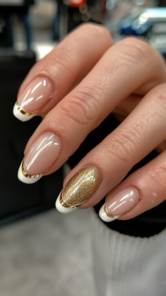 Classic French Tip with Gold Accent