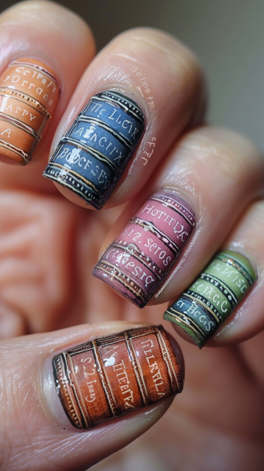 Colorful Bookshelf nails