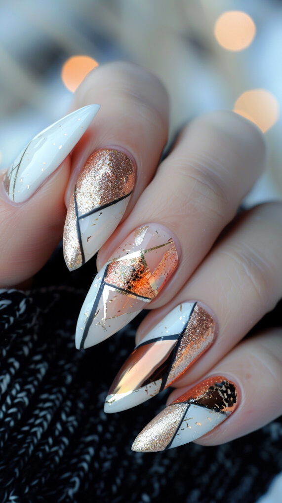 Geometric Patterns rose gold nails