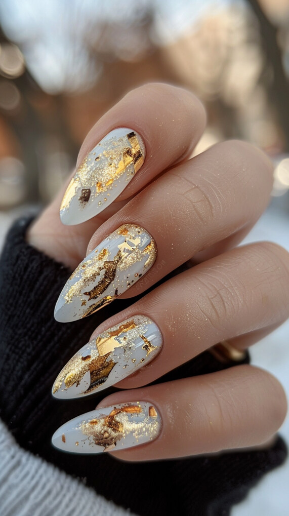 Gold Foil on White nail