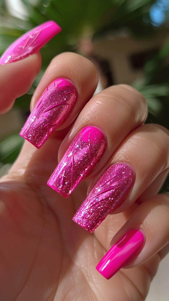 Hot pink flamingo nails