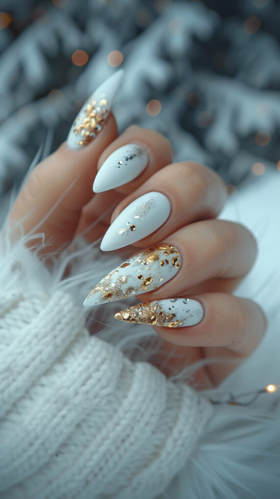 Matte White nail with Glossy