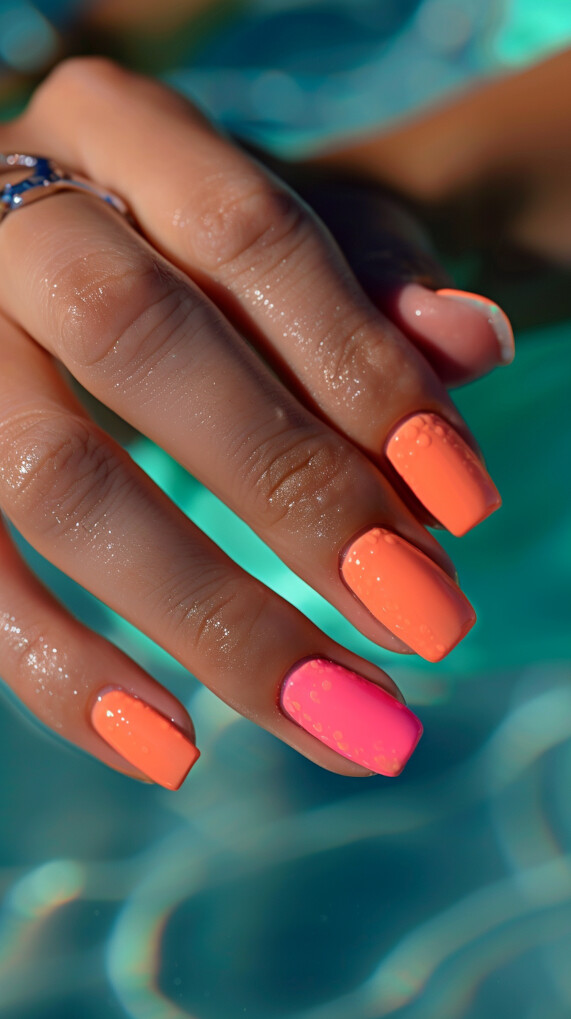 Neon coral reef nails