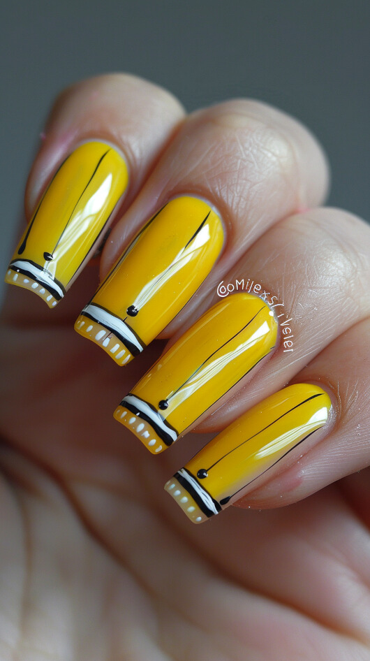 Pencil Tip Yellow Nails