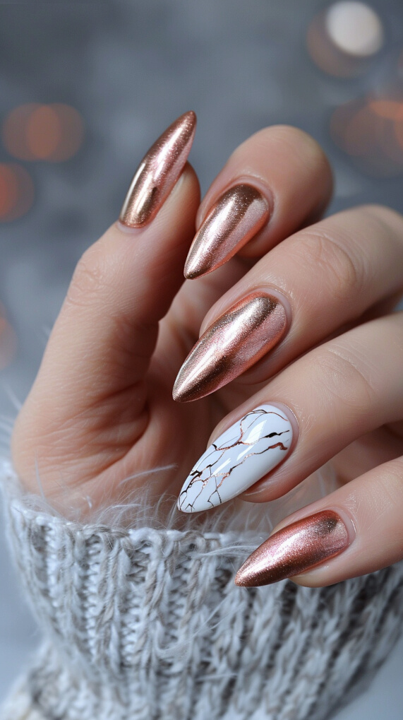 Rose Gold and Marble nail