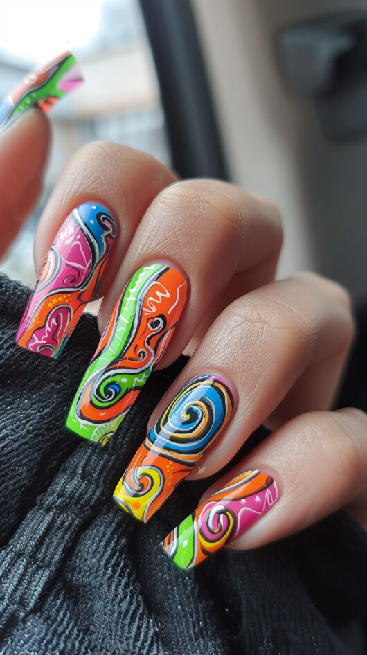 Abstract swirl nail designs