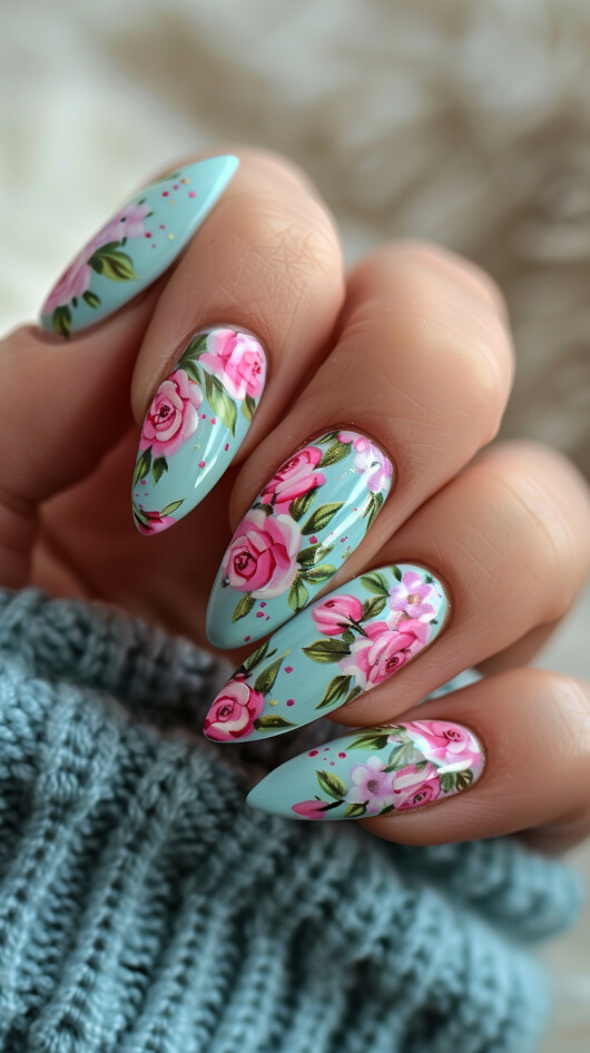 August Soft Pastel Florals on nails