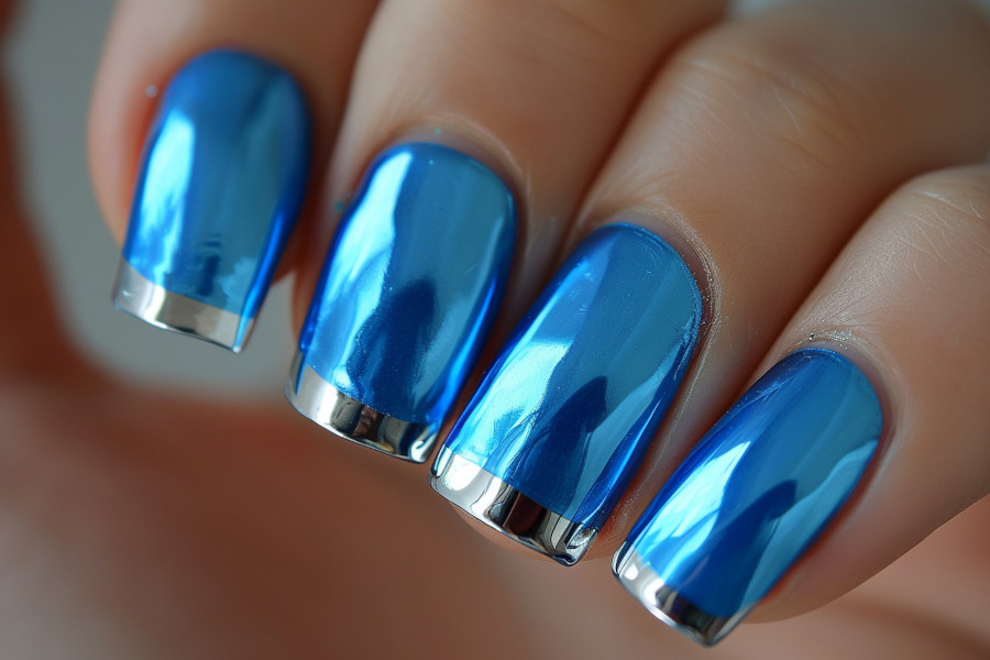 Blue and Silver French Manicure