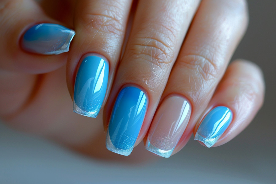 Blue and Silver French tip nails