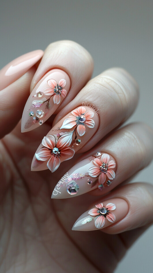 Crystal Flowers on nails