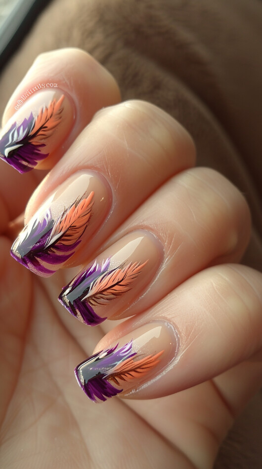 Feather Accents Nails