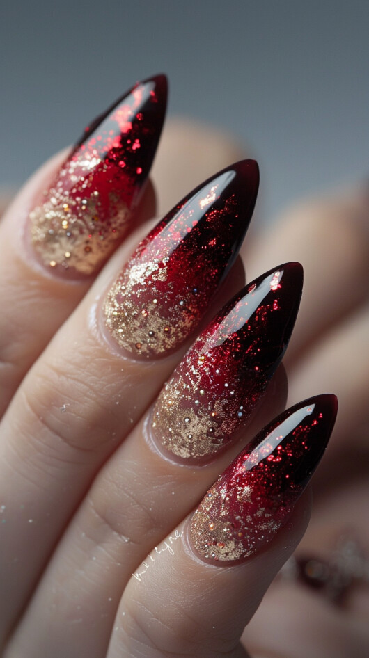 Gold Glitter Ombré on Red