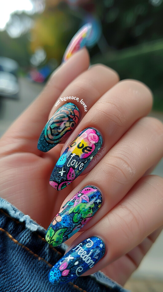 Peace and Love Lettering on nails