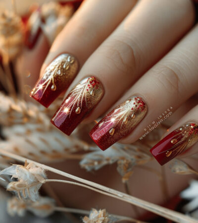 Red and Gold Nails