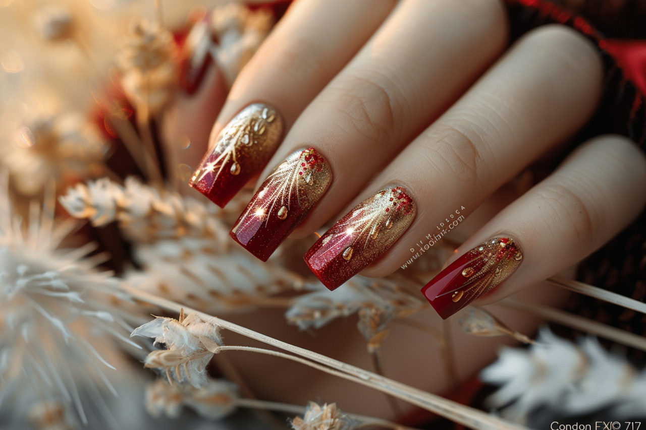 Red and Gold Nails