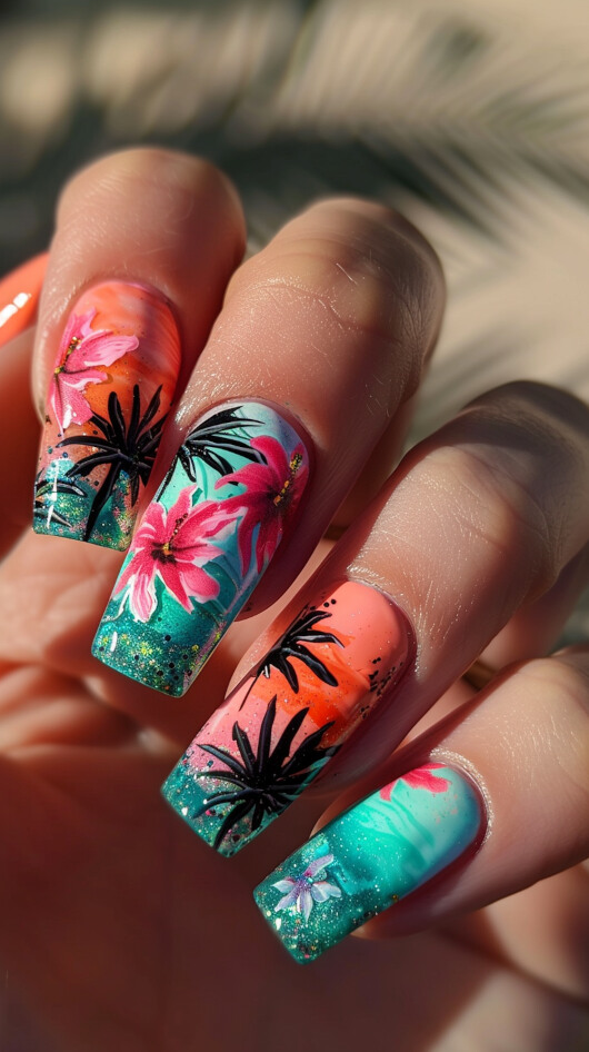 Tropical Paradise August Nails