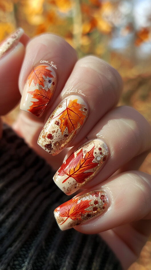 Autumn Leaf nail Designs