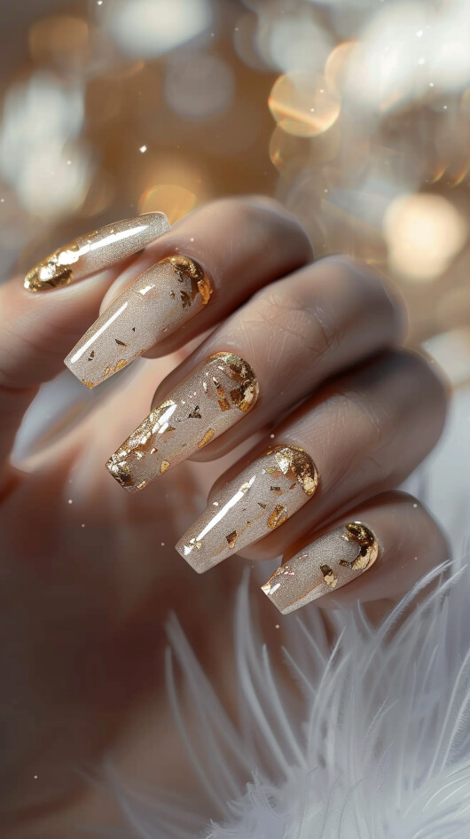 Nude Nails with Gold Foil